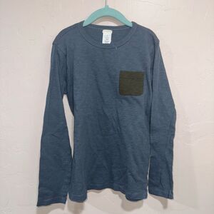 J. Crew Factory Boys' Long Sleeve Tee in Slate Blue with Olive Pocket